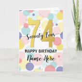 ハッピー74th誕生日パステルレインボー金ゴールド女性 カード (正面)
