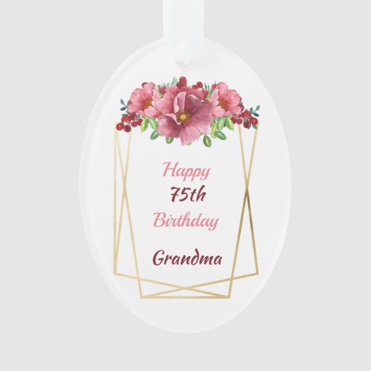 ハッピー75誕生日おばあちゃん金ゴールド幾何学模様 オーナメント (正面)