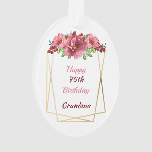 ハッピー75誕生日おばあちゃん金ゴールド幾何学模様 オーナメント (裏面)