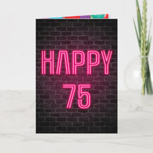 ハッピー75誕生日ネオンサインオンブリック カード