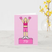 ハッピー75誕生日レディーボクサーinピンク カード (黄色い花)