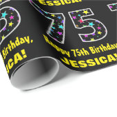 ハッピー75誕生日、おもしろいカラフルスターパターン75 ラッピングペーパー (ロールコーナー)