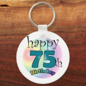 ハッピー75誕生日(ブルーウ) キーホルダー (正面)