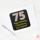 ハッピー75誕生日&メリークリスマス、名前をカスタムする スクエアシール (封筒)