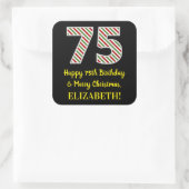 ハッピー75誕生日&メリークリスマス、名前をカスタムする スクエアシール (バッグ)