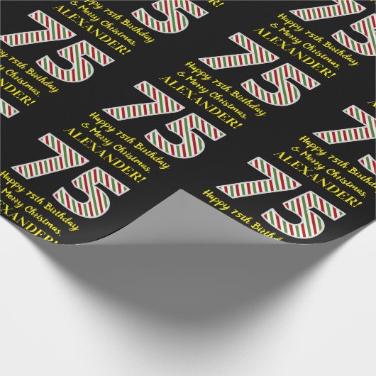 ハッピー75誕生日&メリークリスマス、名前をカスタムする ラッピングペーパー (角)