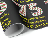 ハッピー75誕生日&メリークリスマス、名前をカスタムする ラッピングペーパー (ロールコーナー)