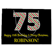 ハッピー75誕生日&メリークリスマス、名前をカスタムする ラージペーパーバッグ (裏面)