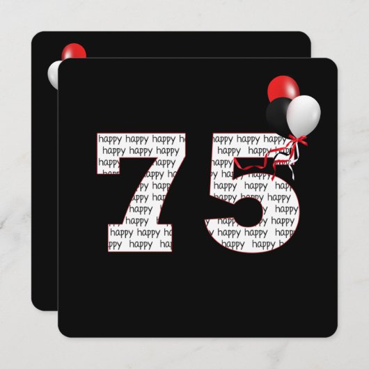ハッピー75th誕生日オンブラック招待状 招待状 (正面/裏面)
