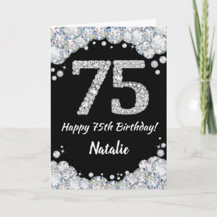 ハッピー75th誕生日ブラックアンドシルバーグリッターカード カード