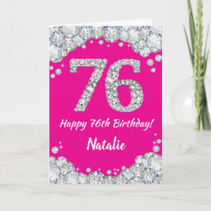 ハッピー76誕生日ホットピンクアンドシルバーグリッター カード