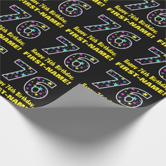 ハッピー76誕生日、おもしろいカラフルスターパターン76 ラッピングペーパー (角)