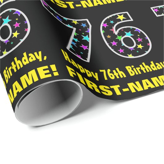 ハッピー76誕生日、おもしろいカラフルスターパターン76 ラッピングペーパー (ロールコーナー)