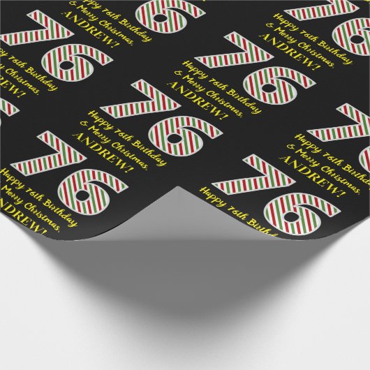 ハッピー76誕生日&メリークリスマス、名前をカスタムする ラッピングペーパー (角)