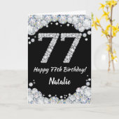 ハッピー77誕生日ブラックアンドシルバーグリッターカード カード (黄色い花)