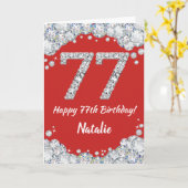 ハッピー77誕生日レッド&シルバーグリッターカード カード (黄色い花)