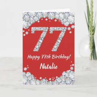 ハッピー77誕生日レッド&シルバーグリッターカード カード