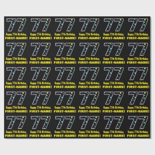 ハッピー77誕生日、おもしろいカラフルスターパターン77 ラッピングペーパー (フラット)