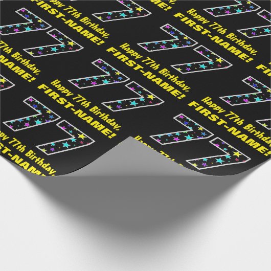 ハッピー77誕生日、おもしろいカラフルスターパターン77 ラッピングペーパー (角)