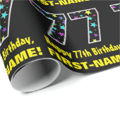 ハッピー77誕生日、おもしろいカラフルスターパターン77 ラッピングペーパー (ロールコーナー)