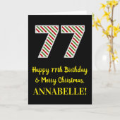 ハッピー77誕生日&メリークリスマス、名前をカスタムする カード (黄色い花)