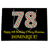 ハッピー78誕生日&メリークリスマス、名前をカスタムする ラージペーパーバッグ (正面)