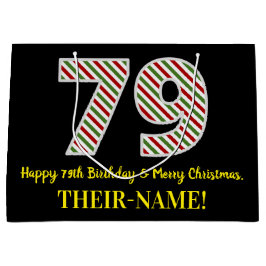 ハッピー79誕生日&メリークリスマス、名前をカスタムする ラージペーパーバッグ