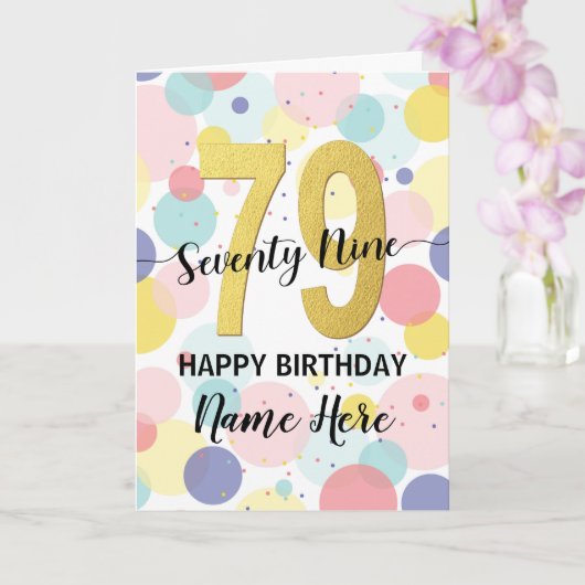 ハッピー79th誕生日パステルレインボー金ゴールドウーマン カード (蘭)