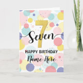 ハッピー7th誕生日パステルレインボー金ゴールドガール カード (正面)