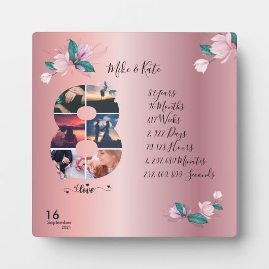 ハッピー8周年記念カスタム写真コラージュ数 フォトプラーク (正面)