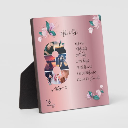 ハッピー8周年記念カスタム写真コラージュ数 フォトプラーク (正面)