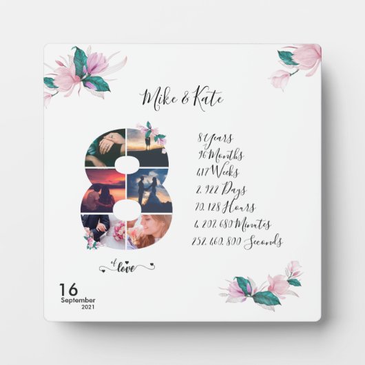 ハッピー8周年記念撮影カスタムコラージュ フォトプラーク (正面)