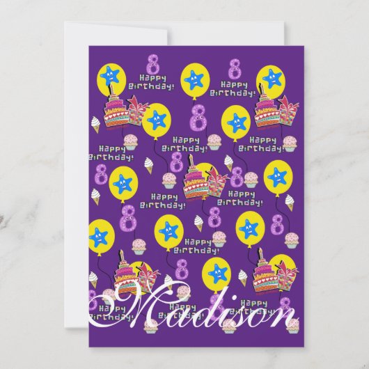 ハッピー8番目誕生日招待状誕生日#8パープル 招待状 (正面)
