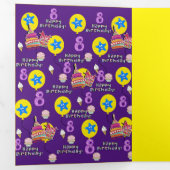ハッピー8誕生日カード、#8紫&黄 三つ折りカード (内部最初)