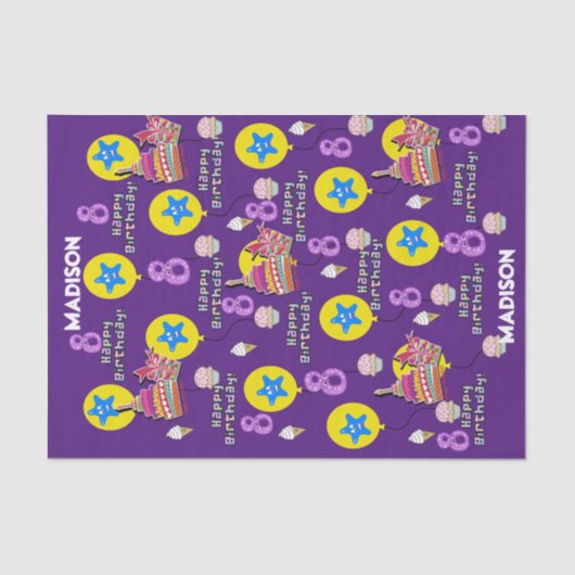 ハッピー8誕生日ティッシュペーパー#8パープル 薄葉紙 (正面)