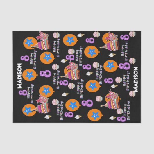 ハッピー8誕生日ティッシュペーパー#8ブラック 薄葉紙 (正面)