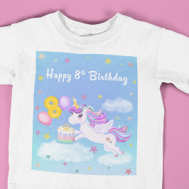 ハッピー8誕生日ユニコーンとお誕生日ケーキ Tシャツ
