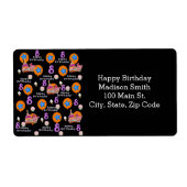 ハッピー8誕生日住所 シールブラック ラベル (正面)