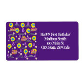 ハッピー8誕生日住所 シール紫 ラベル (正面)