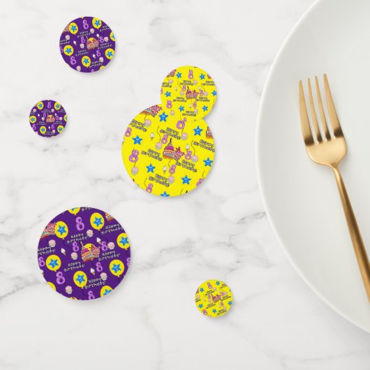 ハッピー8誕生日紙吹雪、#8黄&紫 コンフェッティ (グループ)