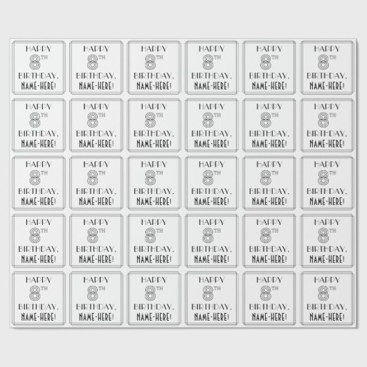 ハッピー8誕生日;アールデコスタイル;名前をカスタムする ラッピングペーパー (フラット)