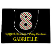 ハッピー8誕生日&メリークリスマス，名前をカスタムする ラージペーパーバッグ (正面)