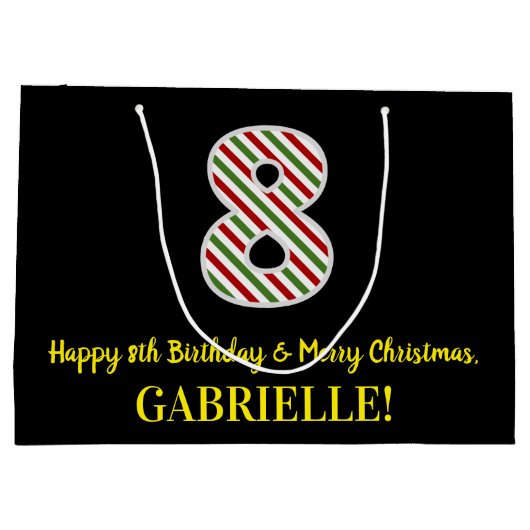 ハッピー8誕生日&メリークリスマス，名前をカスタムする ラージペーパーバッグ (裏面)