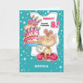 ハッピー8誕生日。名前をカスタムするおもしろい子猫とネズミ カード (正面)