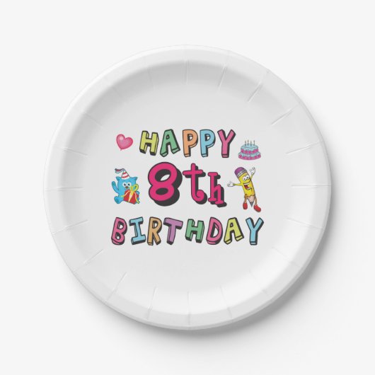 ハッピー8誕生日。日産8年 ペーパープレート (正面)
