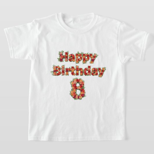 ハッピー8誕生日 Tシャツ (レイダウン)