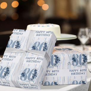 ハッピー80番目の誕生日フローラ番号80 ラッピングペーパー