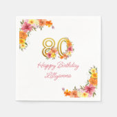 ハッピー80番目の誕生日フローラ金ゴールド番号80パーティー スタンダードカクテルナプキン (正面)
