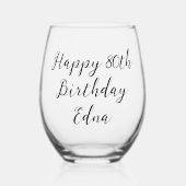 ハッピー80誕生日キープサケ名 ステムなしワイングラス (正面)
