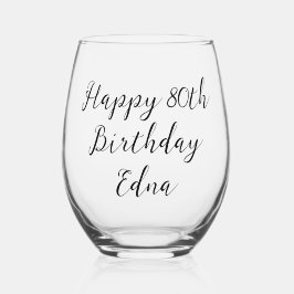 ハッピー80誕生日キープサケ名 ステムなしワイングラス